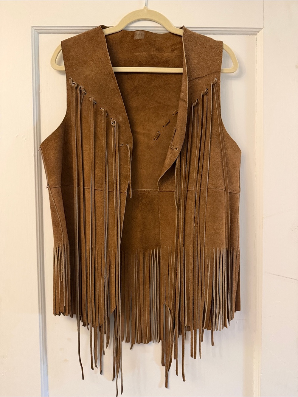 Vintage 1970s Fringed Suede Vest in Brown